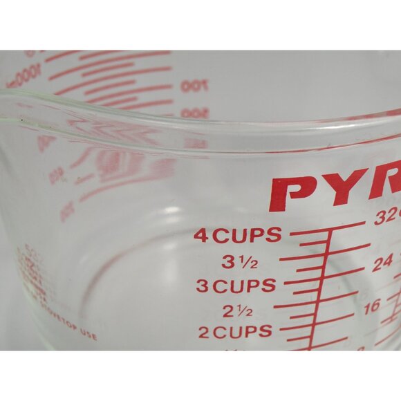 PYREX RARE Red  Vintage All Capital Letters 1 Quart / 4 Cup Glass PYREX Large Gl - Picture 5 of 11